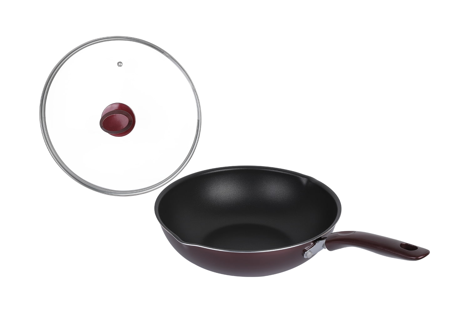 CLB3031D Wok-Dengan tutup kaca 30 wok, Flaming Wok, non-stick wok